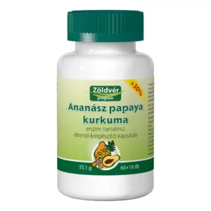 Ananász – papaya – kurkuma enzim tartalmú étrend-kiegészítő kapszula a bromelain és a papain fehérjebontó enzimek