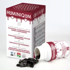 Huminiqum kapszula ásványi anyagokat, C-vitamint, fulvosavat, huminsavat és máriatövis kivonatot tartalmaz, 120 darabos kiszerelésben